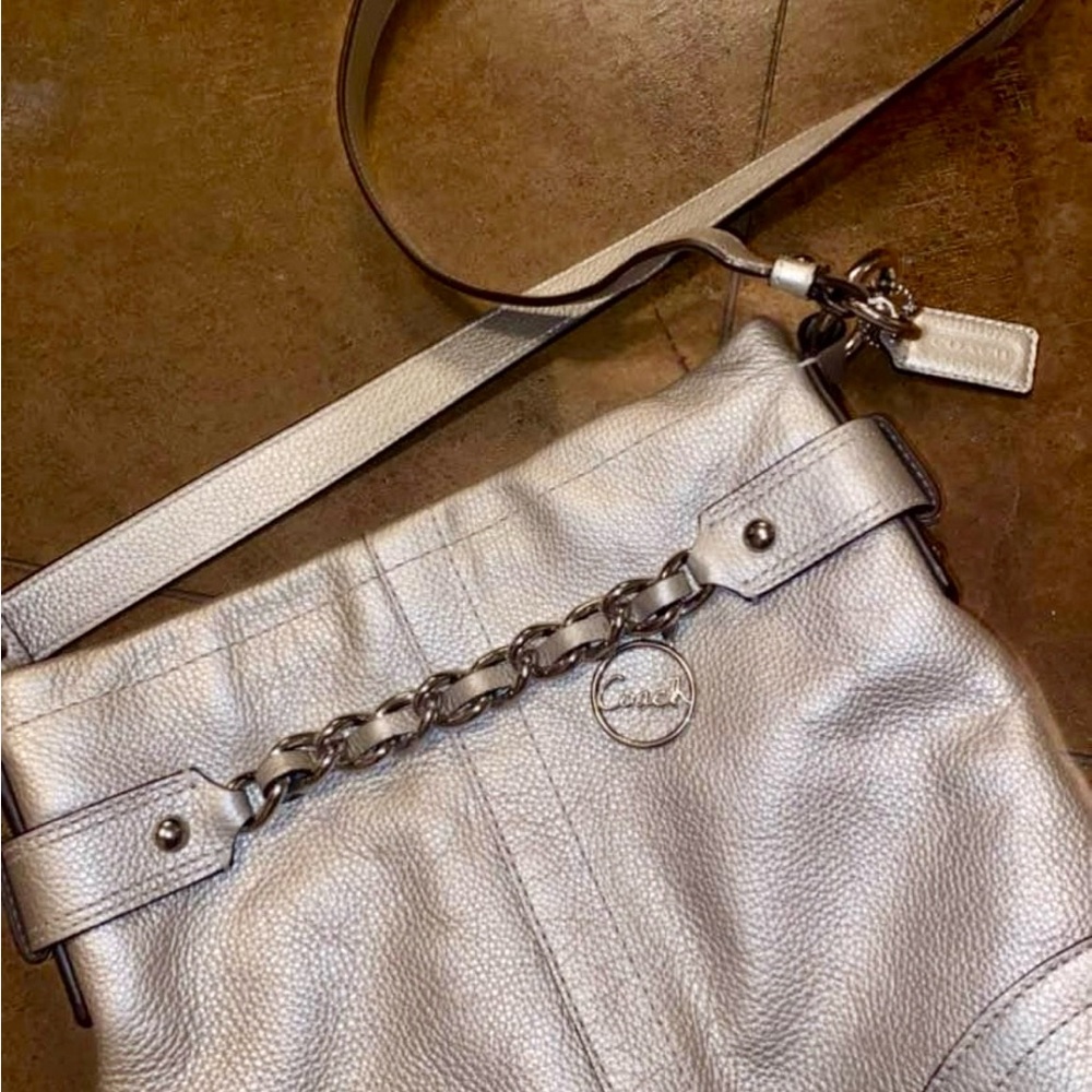 Coach Silver Pebbled Leather Chain Shoulder Bag